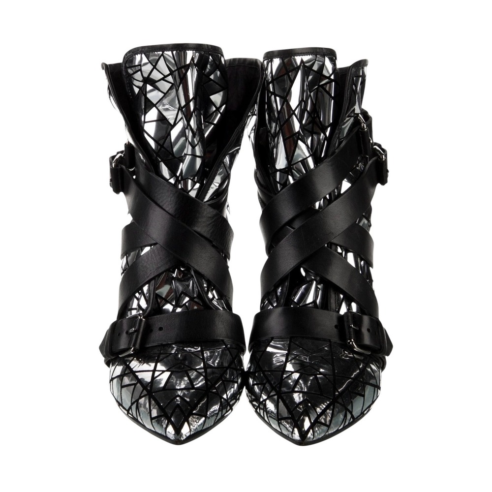 Balmain Jackie Mosaic Silver Mirrored Strappy Stiletto Ankle Boots EU 40 US 10 - Picture 3 of 13